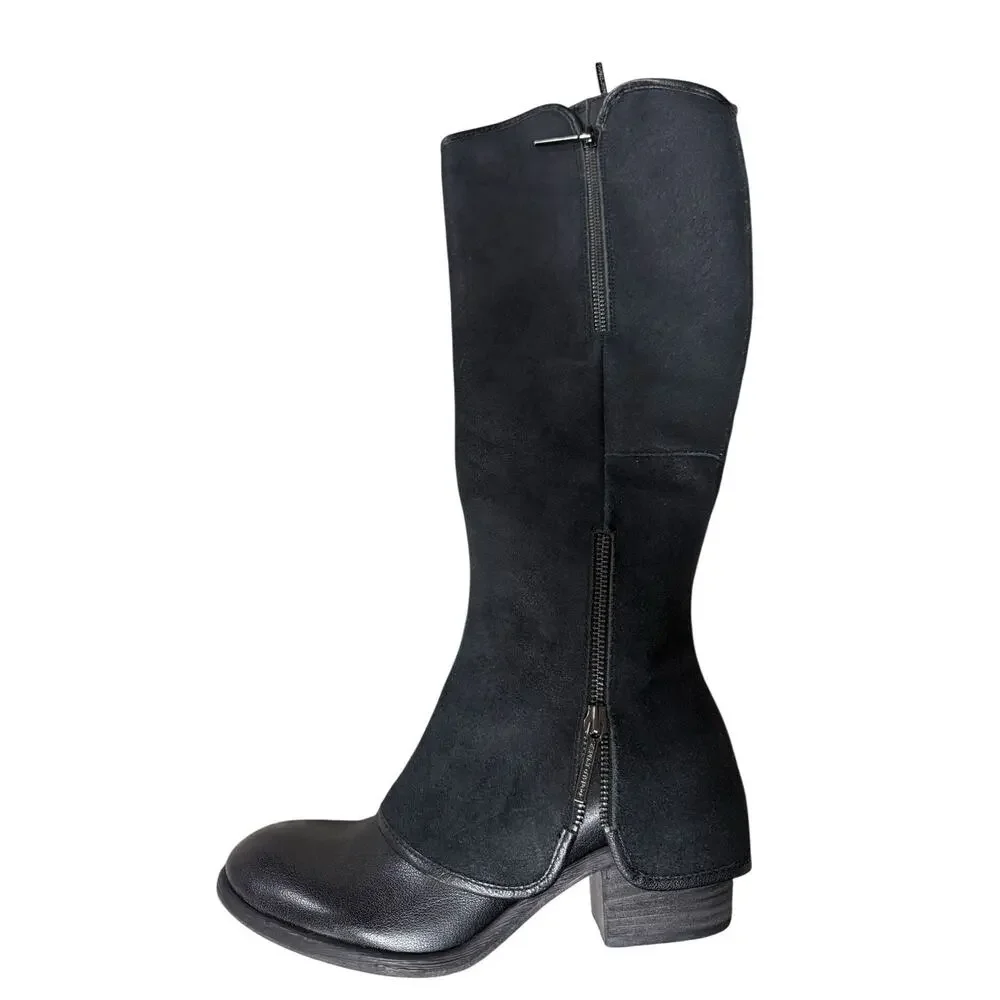 Donald J Pliner Devi6 Tall Black Knee High Riding Moto Biker Leather Boots 6 NIB